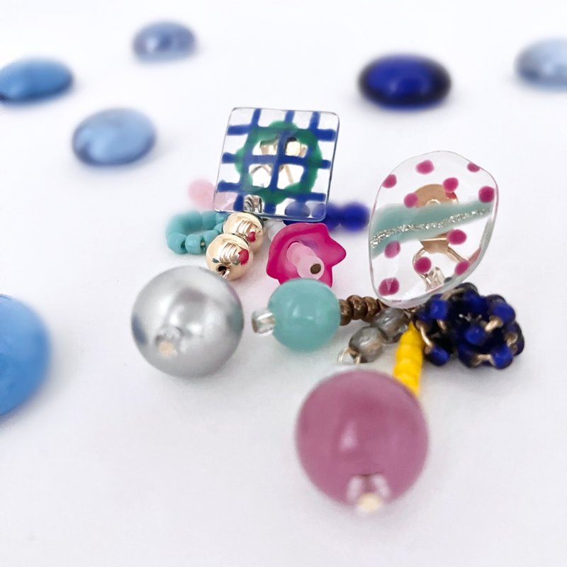 透明圆点和耳针耳夹 - 耳环/耳夹 - 塑料 多色