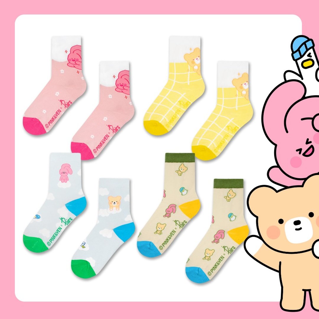 【in Pairs】PINK&VEN联名款 | 童袜 中筒袜 袜子 防滑点点 止滑 - 袜子 - 棉 多色