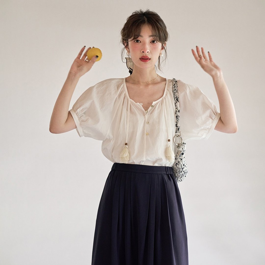 流苏泡泡袖衬衫|衬衫|两色|春夏款|Sora-1182 - 女装衬衫 - 棉 多色