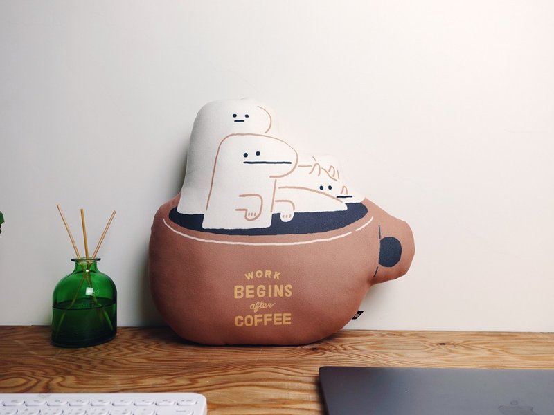 Furry Zoo抱枕 靠枕 - 恐龙咖啡 - 枕头/抱枕 - 聚酯纤维 白色