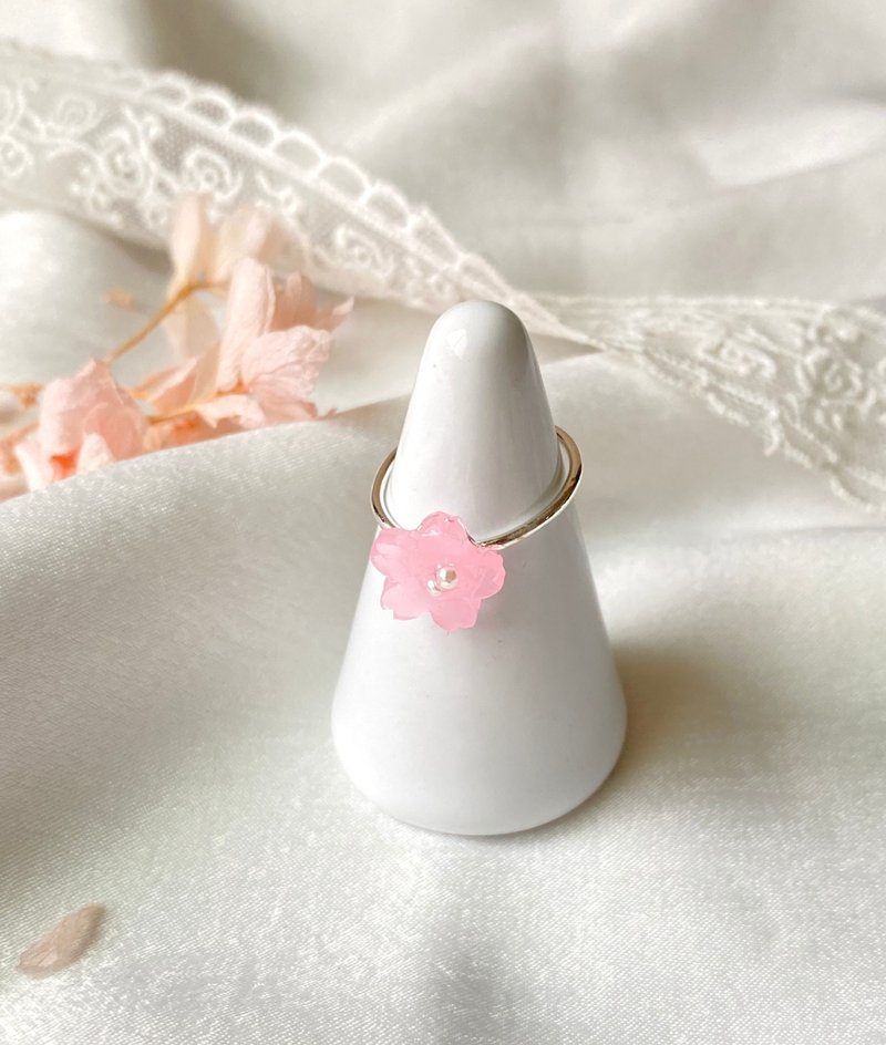 春季特辑-粉嫩樱花造型珍珠14KGF戒指 - 戒指 - 银 粉红色