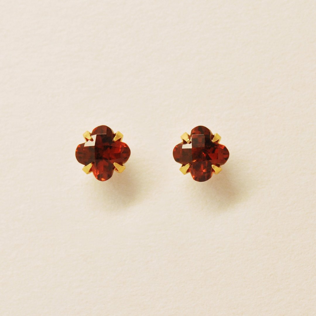 【Second Earrings】 18K 黄金百合切割石榴石耳环 - 耳环/耳夹 - 贵金属 