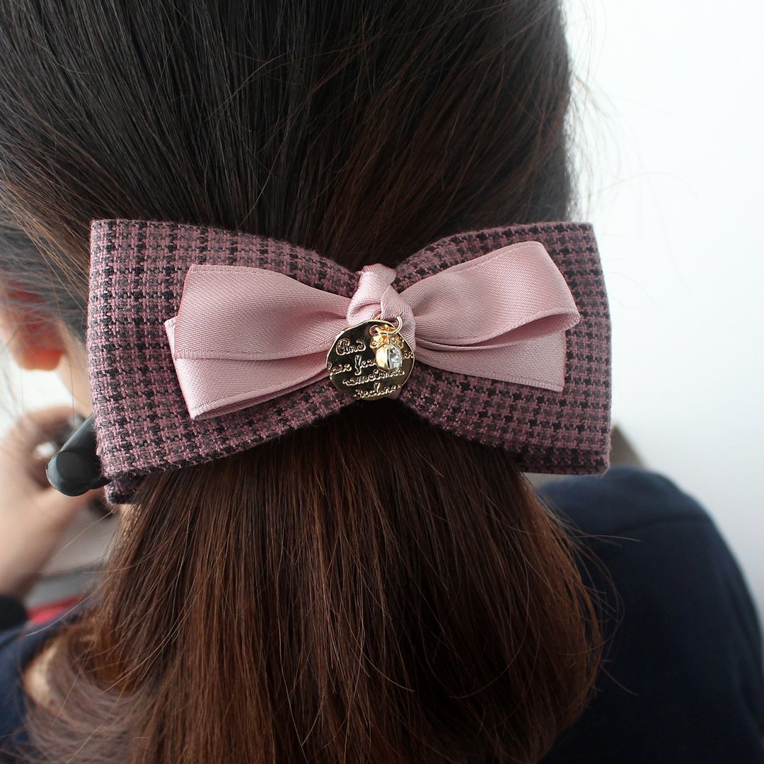 Wool ribbon vintage charm banana clip - 发饰 - 羊毛 粉红色