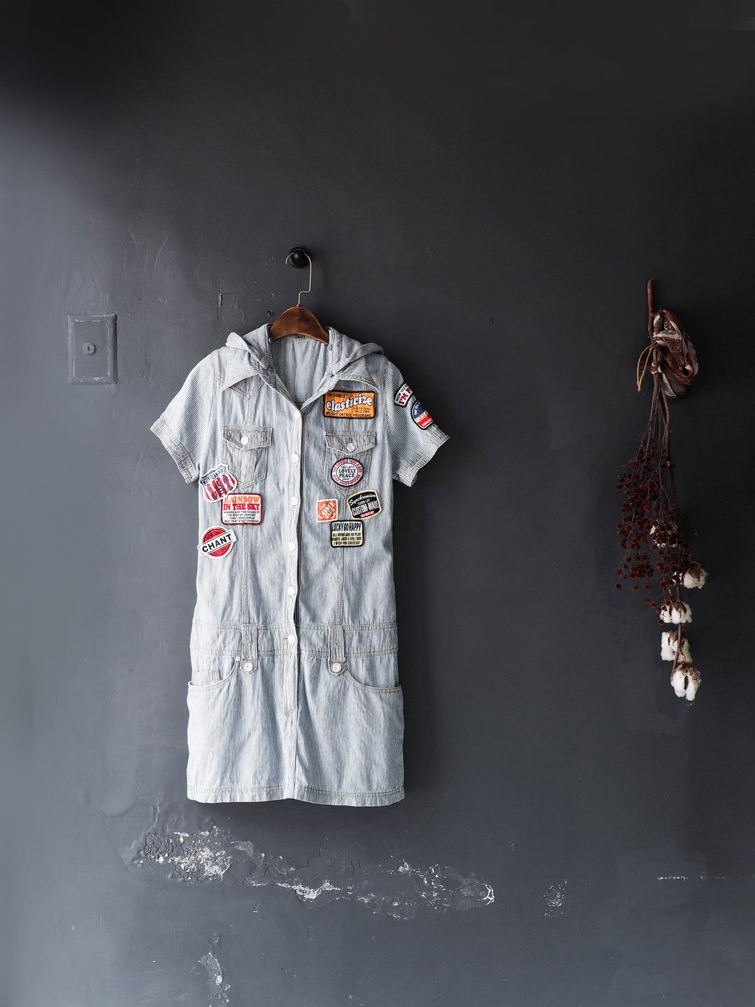 新舄趣味拼接青春文艺日志 古董连身丹宁吊带长裙 overalls dress - 洋装/连衣裙 - 棉 蓝色