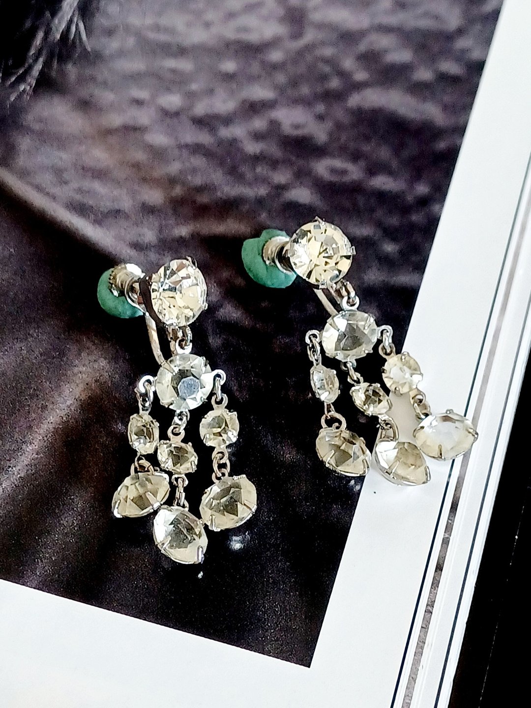 vintage jewelry  轻奢华丽 莱茵钻 夹式耳环 - 耳环/耳夹 - 其他金属 