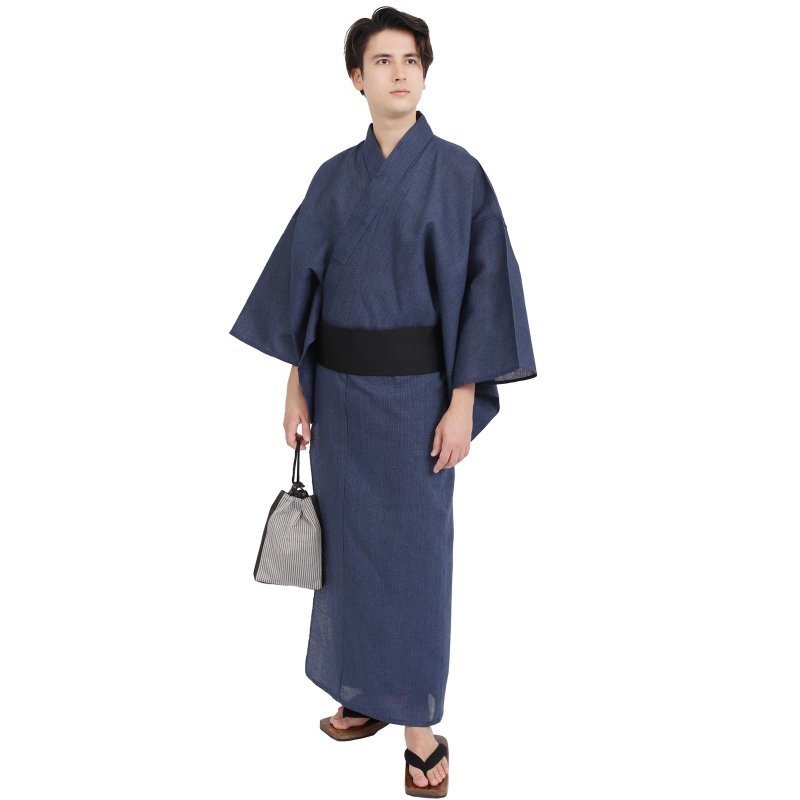 日本 和服 男 绵麻 浴衣 腰封 2 件 套组 S-LL WN06 - 其他 - 棉．麻 蓝色