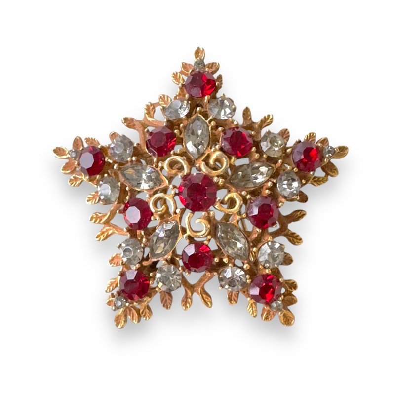 CORO Star 复古 1950 年代胸针五角宝石红水晶签名礼物创意 - 胸针 - 其他材质 红色