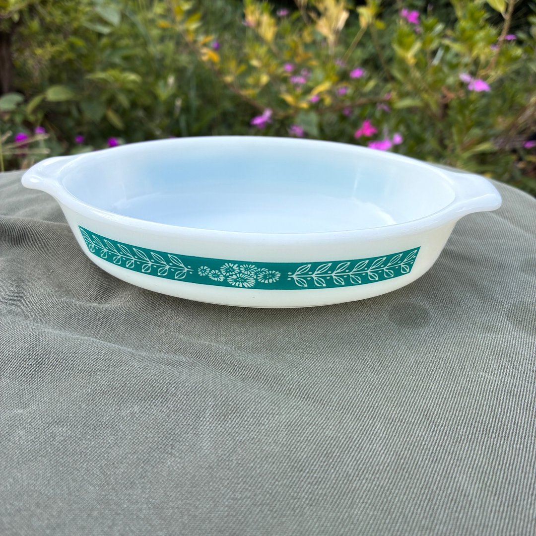 复古 Pyrex Corning 叶纹烤盘 白色玻璃盘 - 碗 - 玻璃 白色