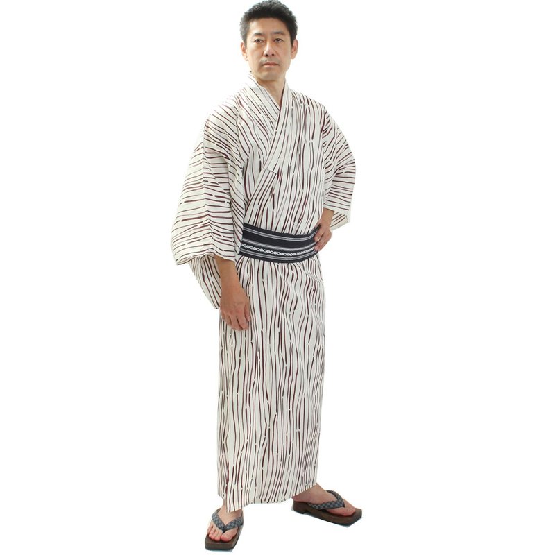 日本 和服 男 绵麻 浴衣 腰封 M/L/LL 2 件 套组 z24-103b yukata - 其他 - 棉．麻 白色