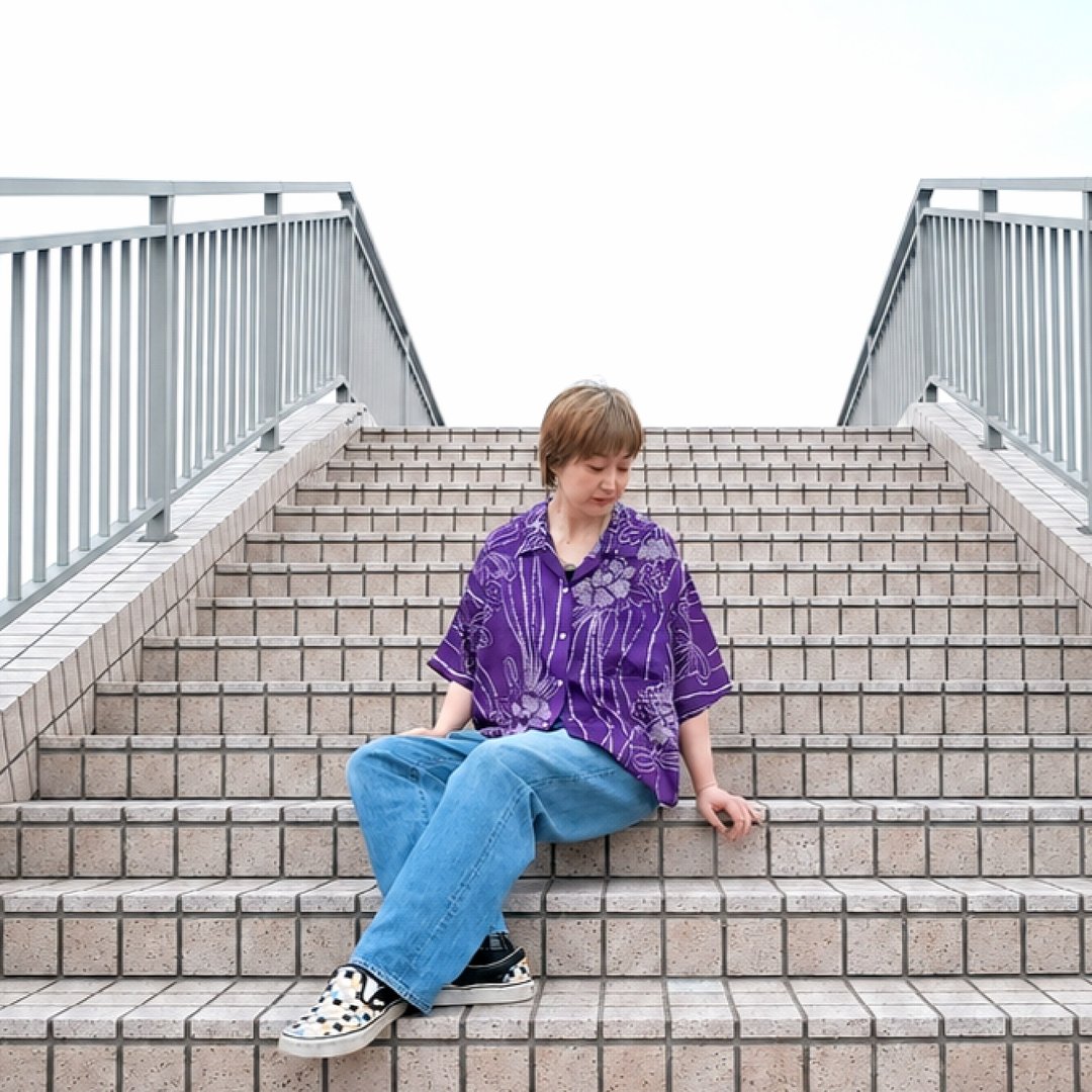 UMUI 真丝和服按扣衬衫、紫色扎染复古和服改造款、春季衬衫 - 女装衬衫 - 丝．绢 紫色