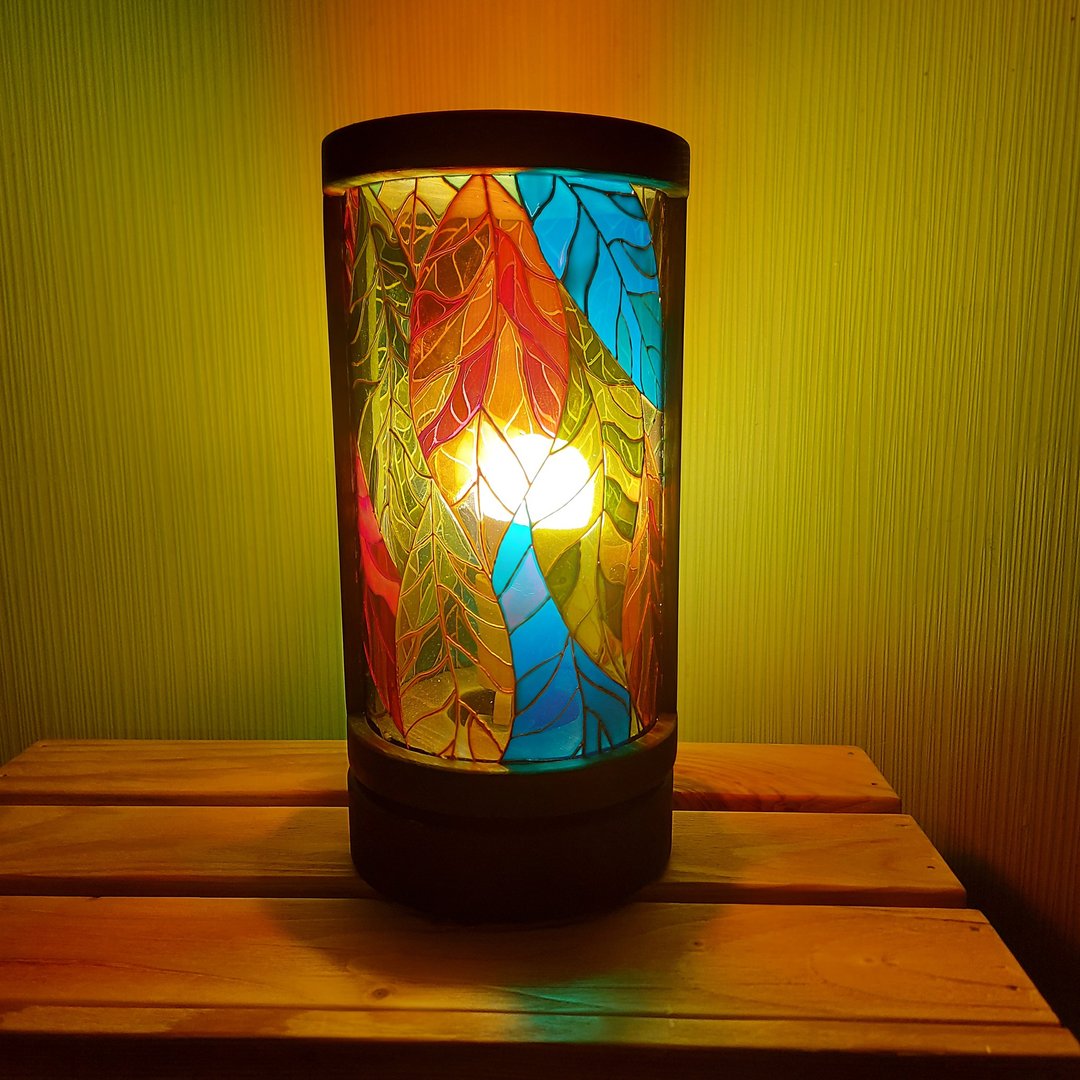 Bright decorative wooden night light for bedroom or nursery. Stained glass - 灯具/灯饰 - 木头 多色
