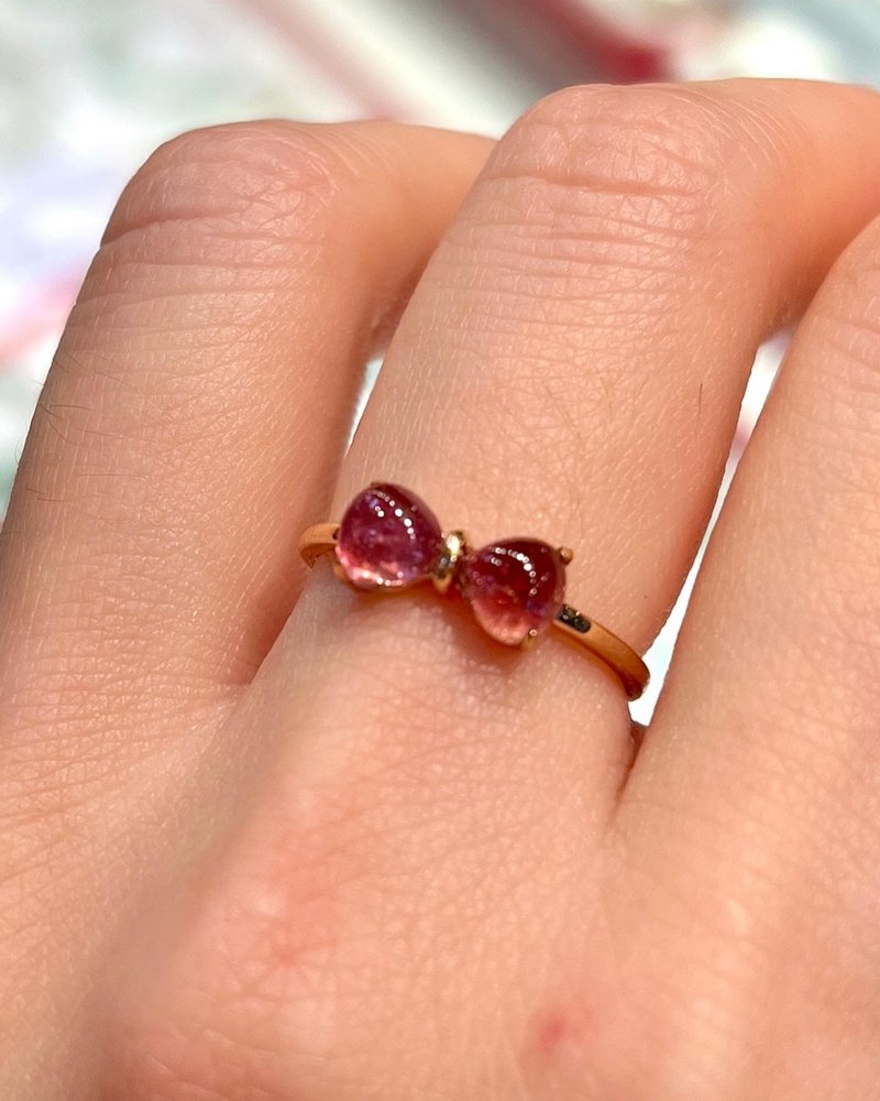 冰种 天然翡翠 缅甸 A玉 玉镯 • 18K玫瑰金粉红碧玺戒指 - 戒指 - 石头 粉红色