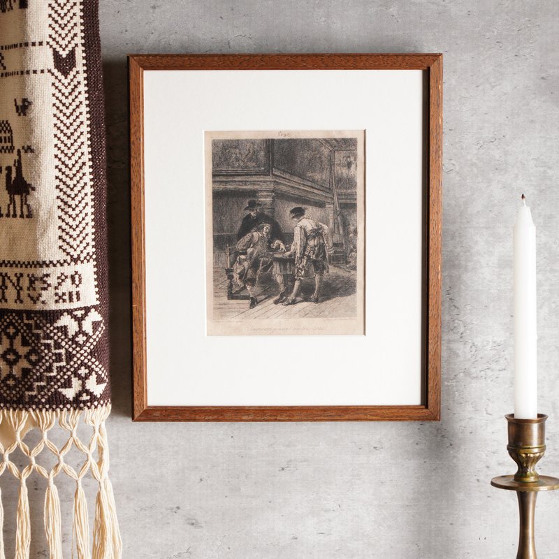 法国Henri Lefort玩双陆棋的绅士挂画 - 海报/装饰画/版画 - 木头 咖啡色