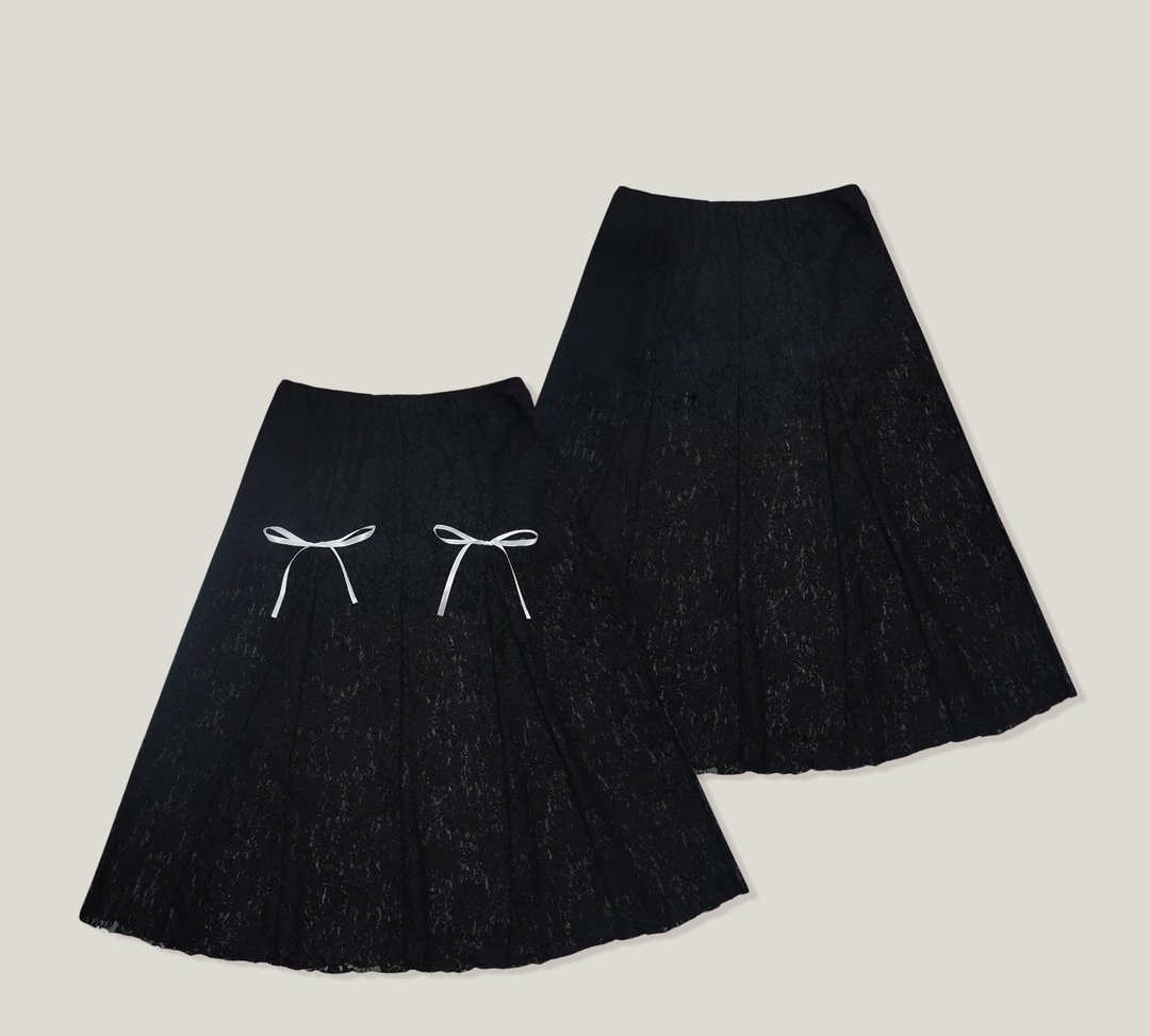 DADDY | Dorothy Skirt 低腰黑色蕾丝透视长裙，甜美可爱。 - 裙子 - 其他材质 
