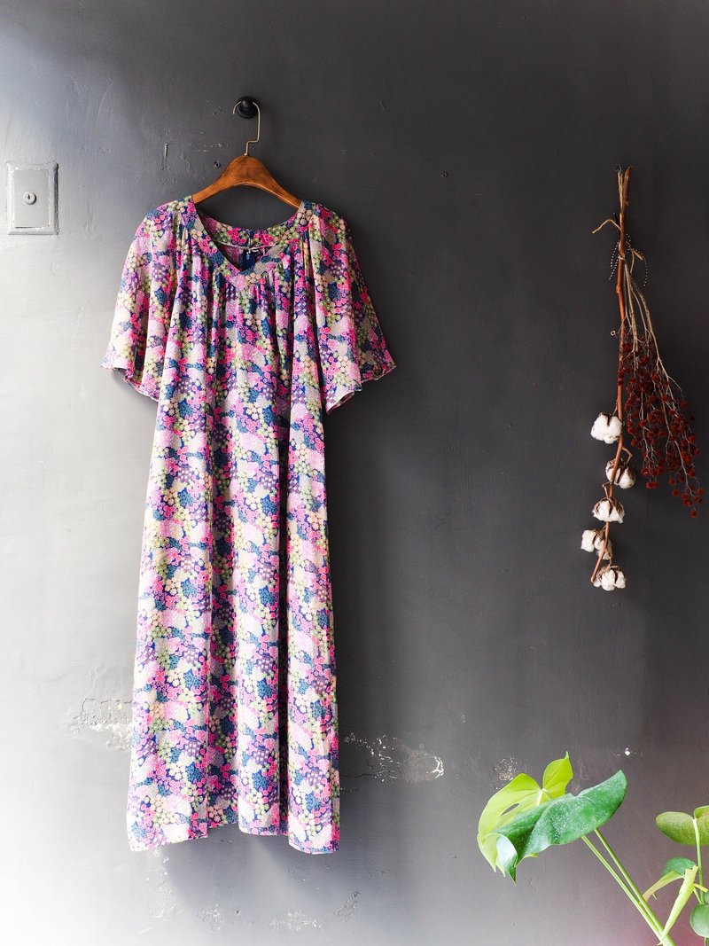 河水山 - 和歌山粉色卷卷飘袖少女梦 古董连身丝质长裙 overalls oversize vintage dress - 洋装/连衣裙 - 丝．绢 多色