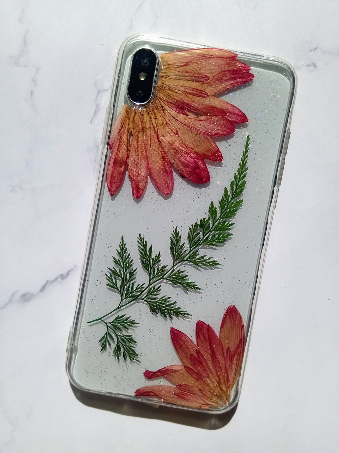 手作押花手机保护壳, 非洲菊 - 手机壳/手机套 - 塑料 橘色