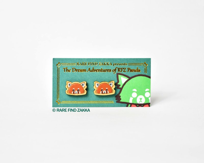 【手作作品】 手绘木制耳环 - 小熊猫 - 耳环/耳夹 - 木头 咖啡色