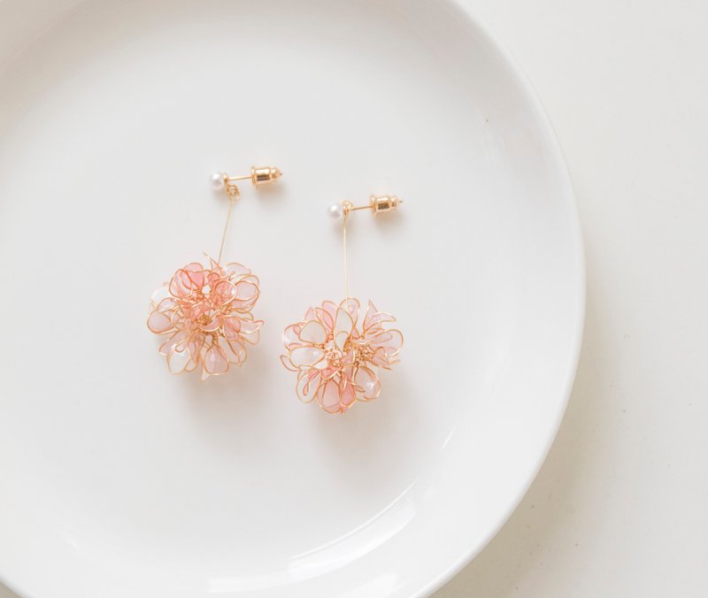 【繁花计划】- 樱花果冻 - 耳环/耳夹 - 树脂 粉红色