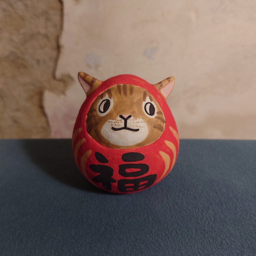 橘猫咪不倒翁陶瓷摆饰 - 摆饰 - 陶 红色