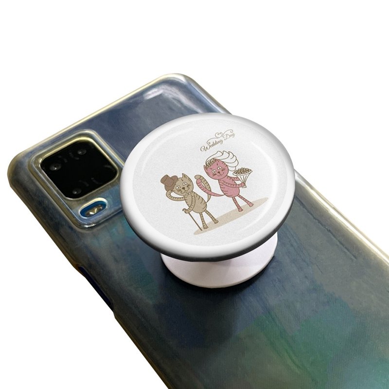 婚礼圆形气囊手机架 白色情侣猫咪款 客制化礼物 手机座 手机支架 - 手机座/防尘塞 - 塑料 白色