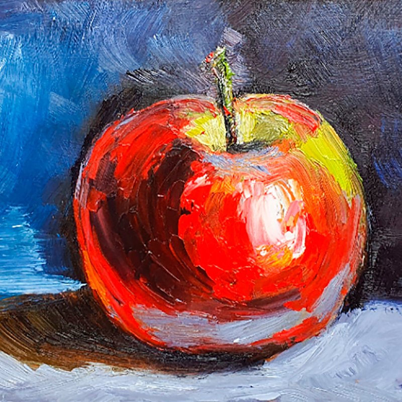 Apple Painting Food Original Art Fruits Wall Art Kitchen Artwork Vegetable Art - 海报/装饰画/版画 - 其他材质 红色