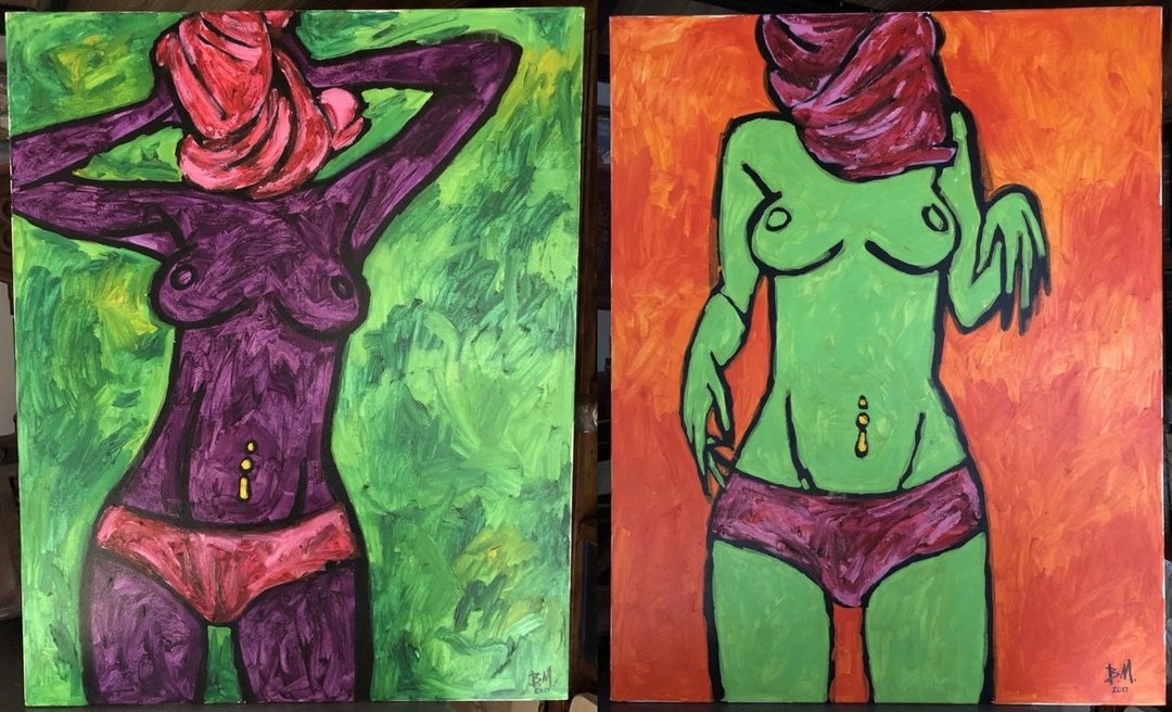 Vadym Mykhalchuk 的 Diptych Pink Paranja 流行艺术原创油画，由 Vadym Mykhalchuk 创作，壁画 - 墙贴/壁贴 - 棉 多色