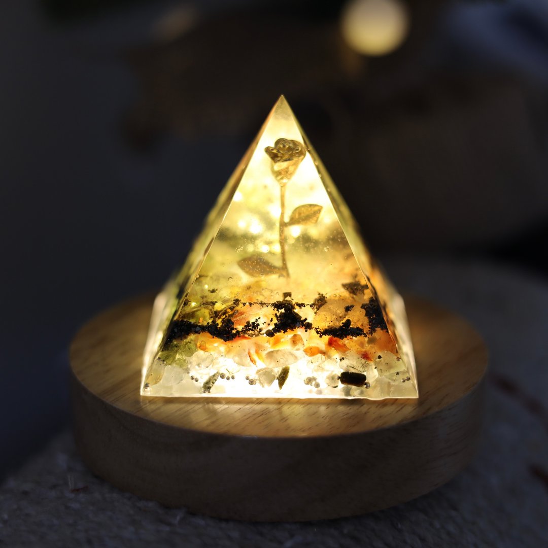【母亲节礼物】小王子的金色玫瑰小夜灯水晶疗愈 Orgonite 黄水晶招 - 灯具/灯饰 - 水晶 多色