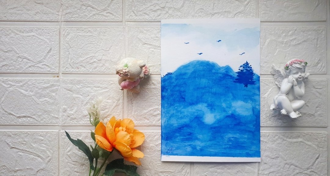 抽像风景、景观、水彩画、山与树 - 墙贴/壁贴 - 纸 多色
