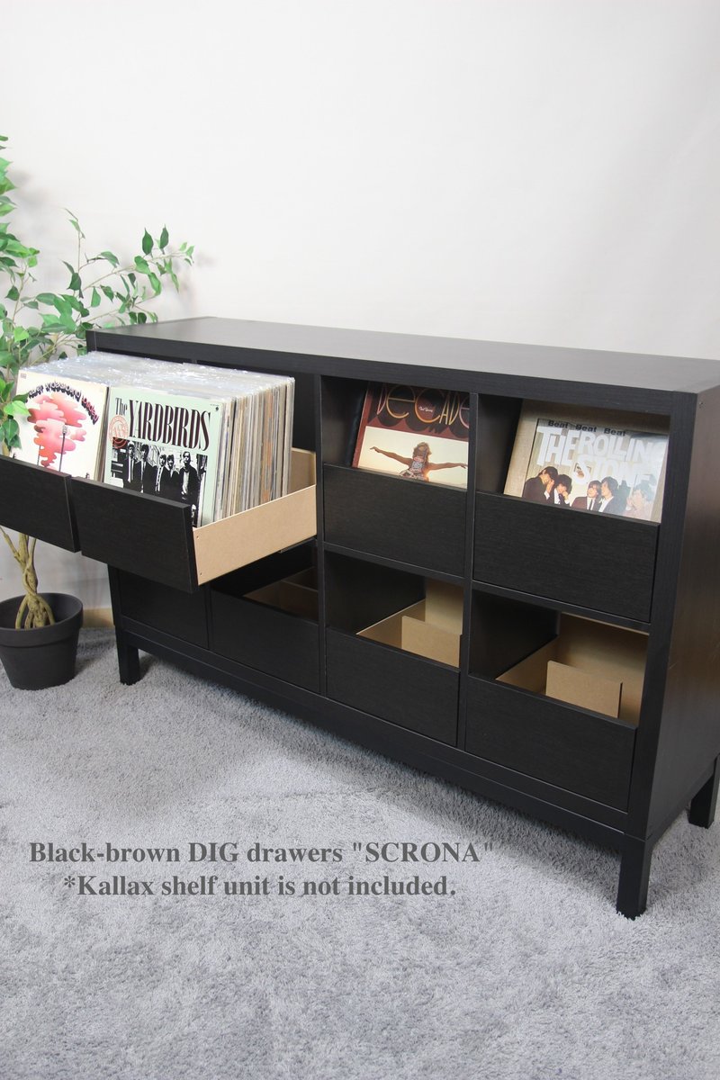 IKEA Kallax 唱片收纳LP抽屉*黑胡桃木*展示架*柜子*时尚架*收藏转盘*DJ播放器*支架 - 衣柜/鞋柜 - 木头 黑色