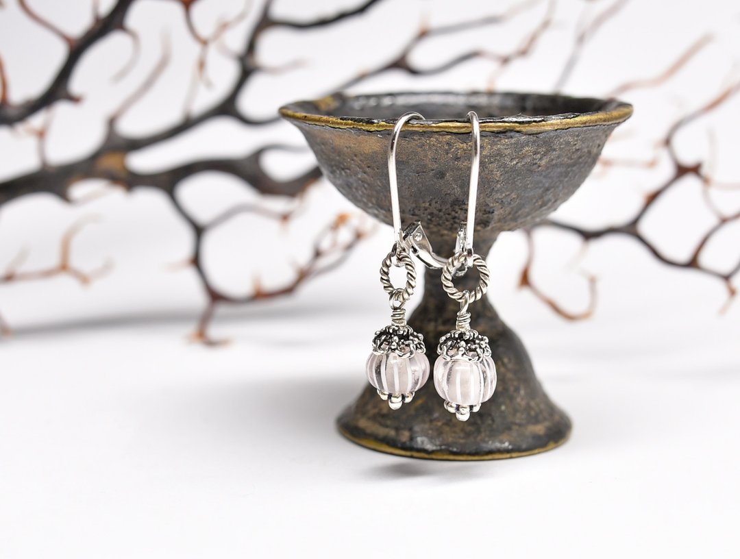 Antique gooseberry single earrings bun type - 耳环/耳夹 - 玻璃 粉红色