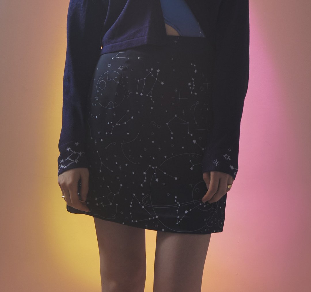 SKIRT PF23 星座印花高腰裙 - 裙子 - 其他材质 蓝色