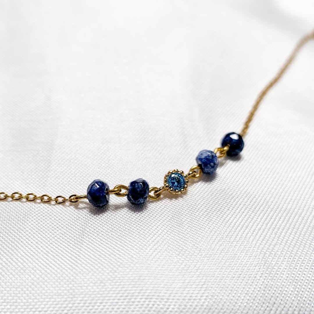 手制蓝纹石配小圆锆石手链 - Asherah Bracelet - 手链/手环 - 水晶 蓝色