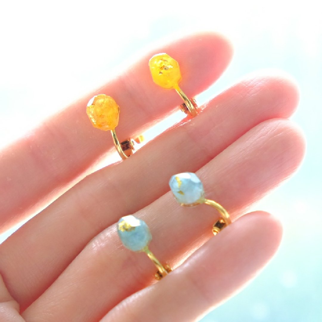 【日の出 】Stone of Sunrise - Gold Foils Silver Earrings - 耳环/耳夹 - 纯银 橘色
