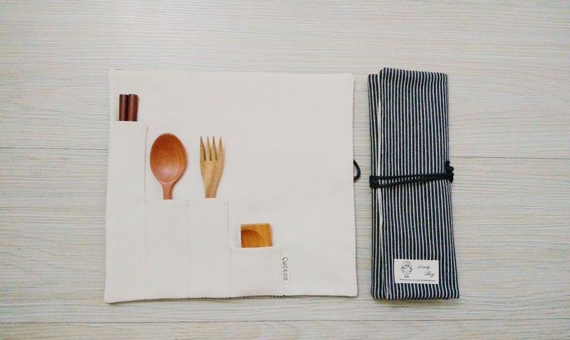 环保餐具收纳袋 牛仔条纹筷套 餐垫 可加购餐具 - 厨房用具 - 棉．麻 多色