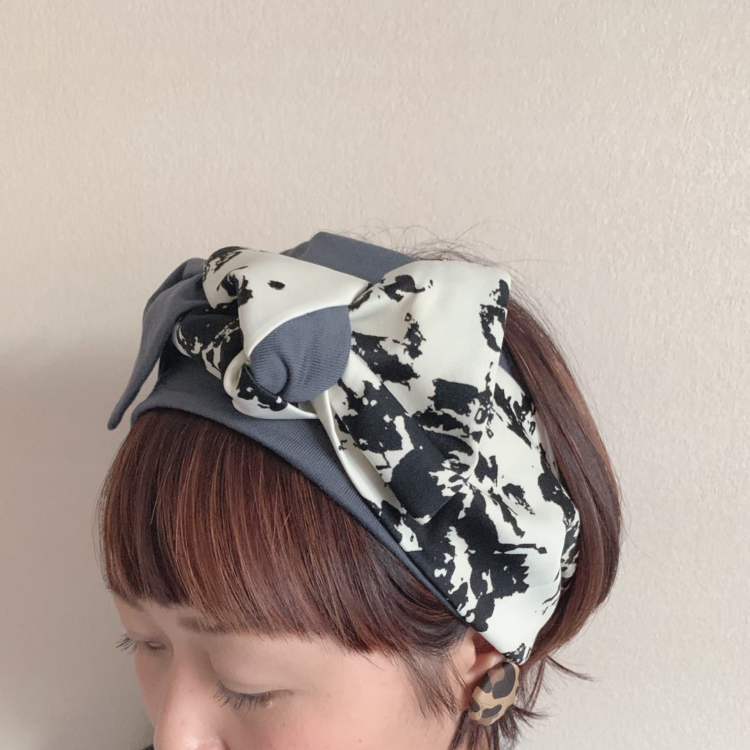 ribbon hair band  MADARA spots pattern - 发饰 - 棉 黑色