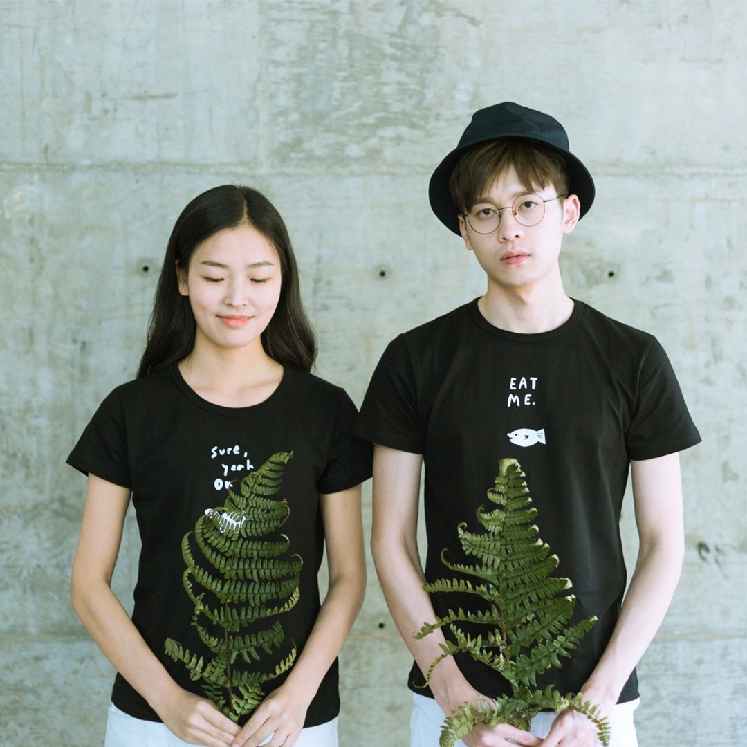 skov  一對 情侣T恤/情侣装/全棉短袖/ 清新文艺/T-shirt - 男装上衣/T 恤 - 棉 黑色