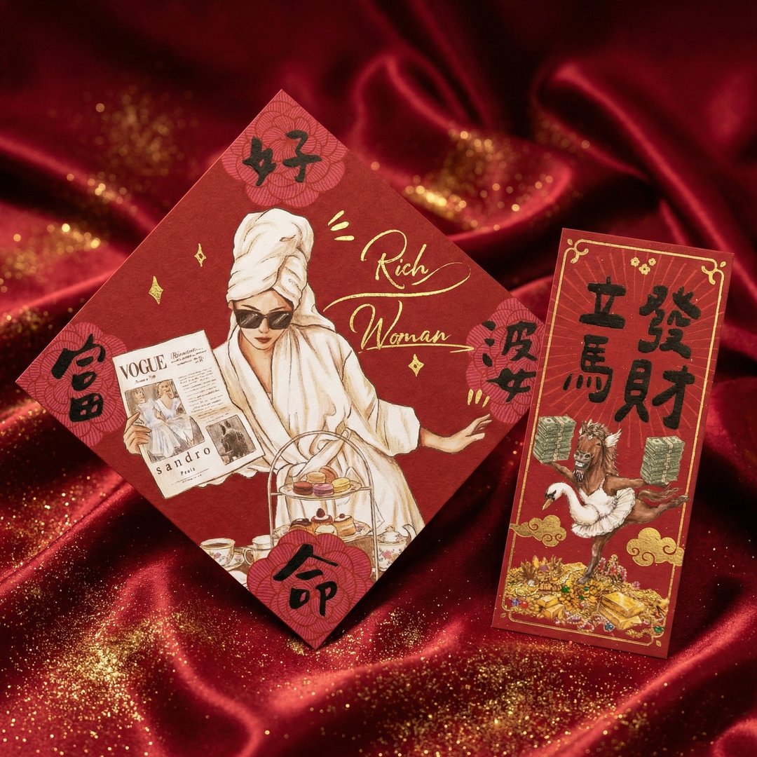 2026好命富婆! 创意手绘春联 独创春联 马年春联 搞笑春联(两张) - 红包/春联 - 纸 