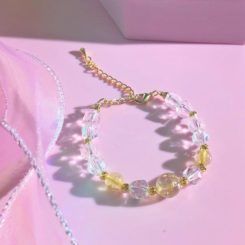 财运  金发晶  金钛晶 金运 白水晶 手链 天然石 助业积 - 手链/手环 - 水晶 金色