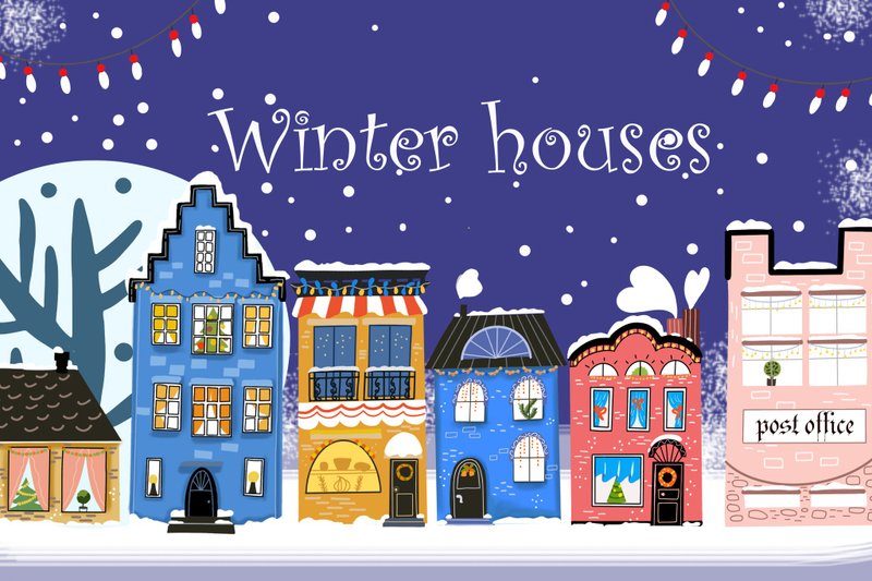 WINTER CLIPART, CHRISTMAS houses clipart, Christmas seamless patterns PNG, JPEG - 插画/绘画/写字 - 其他材质 多色