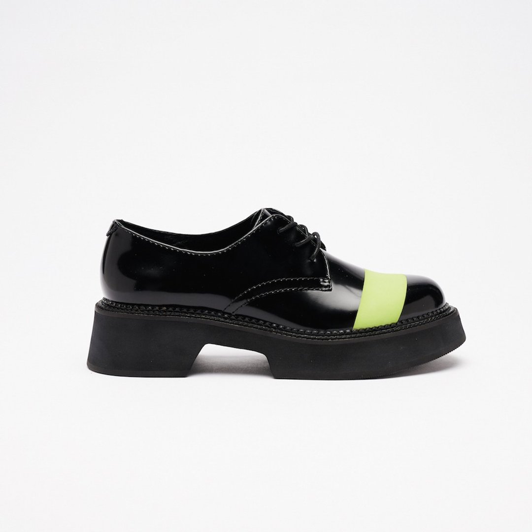 VATIC DERBY LEATHER SHOES BLACK / FLUORESCEN 增高厚底皮鞋 - 其他女款皮鞋 - 真皮 黑色