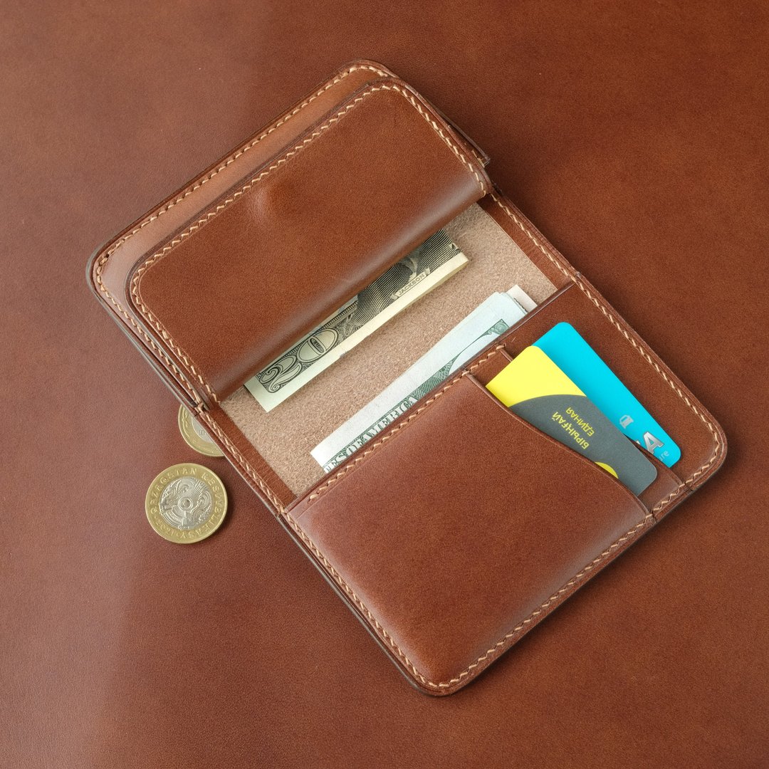 手工皮革卡夹零钱包 mod. MINI COIN POCKET / 棕色 - 皮夹/钱包 - 真皮 咖啡色