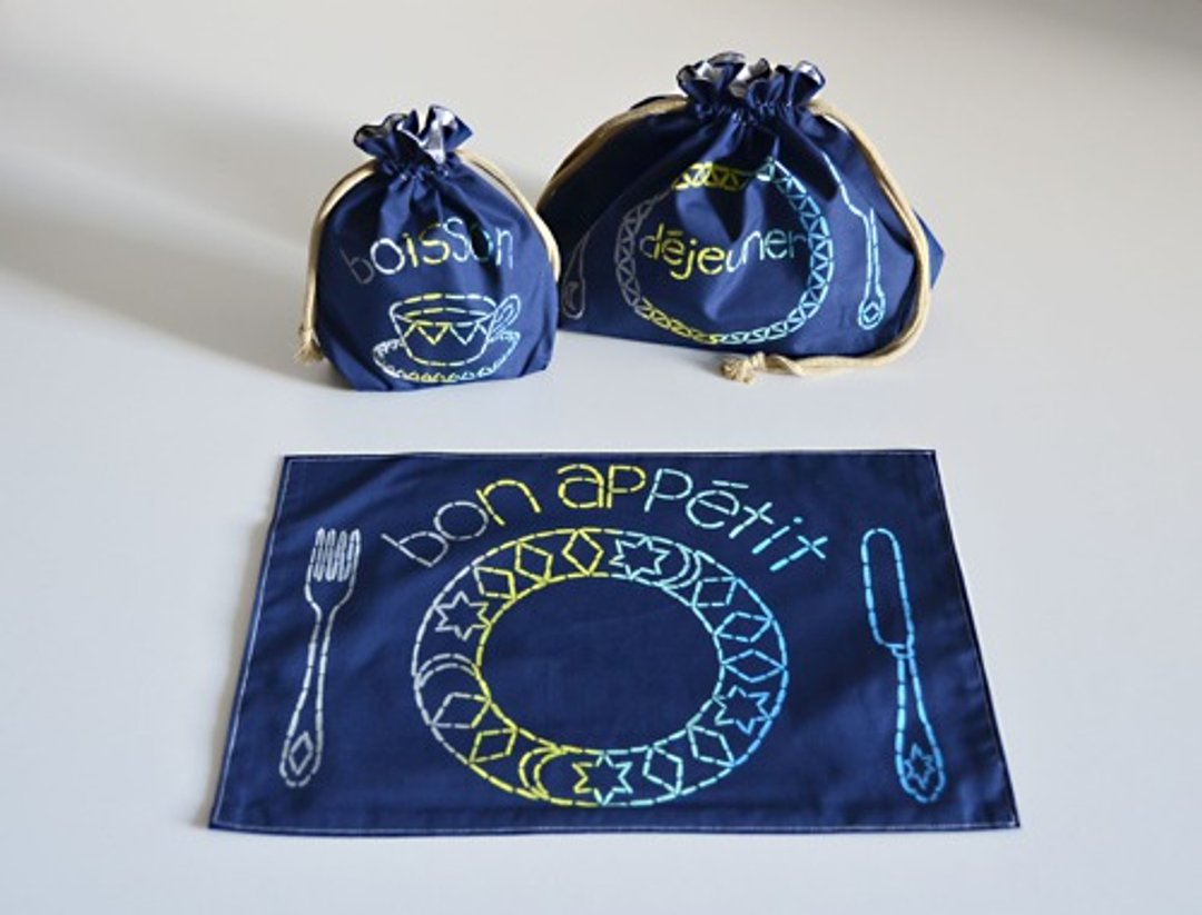 Cup bag, school lunch bag, place mat 3-piece set New color rainbow navy Admission goods, free to enter your name in lessons - 其他 - 棉 