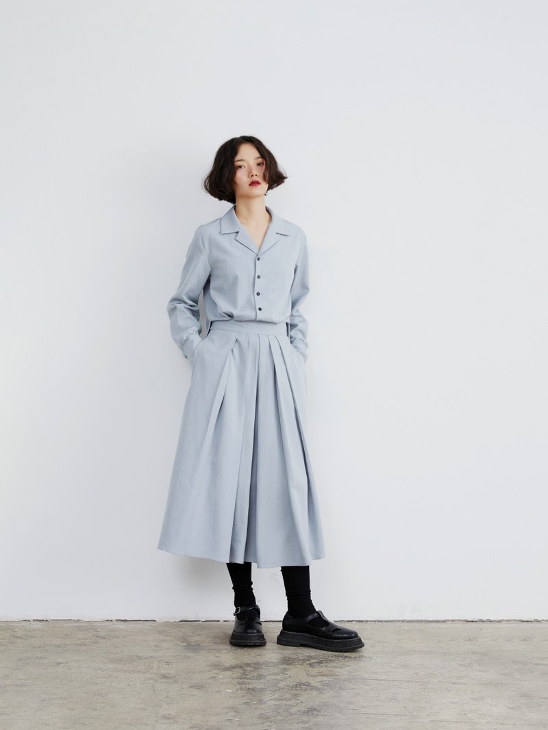 #699 灰蓝色V领连衣裙 - 洋装/连衣裙 - 其他材质 蓝色