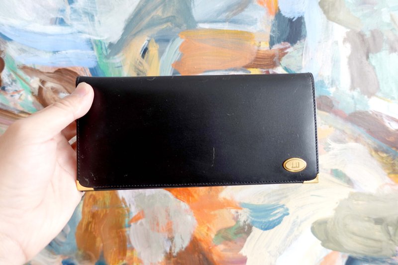 意大利中古名牌DUNHILL 黑色真皮长银包 高级二手古着珠宝首饰 - 皮夹/钱包 - 其他金属 黑色