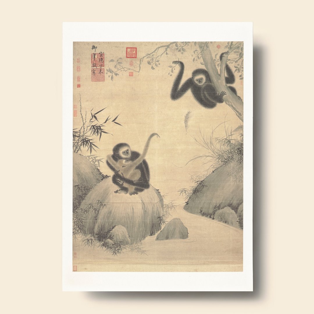 【艺术画卡】明宣宗 戏猿图 | 故宫名画 | Deco Poster - 海报/装饰画/版画 - 纸 卡其色