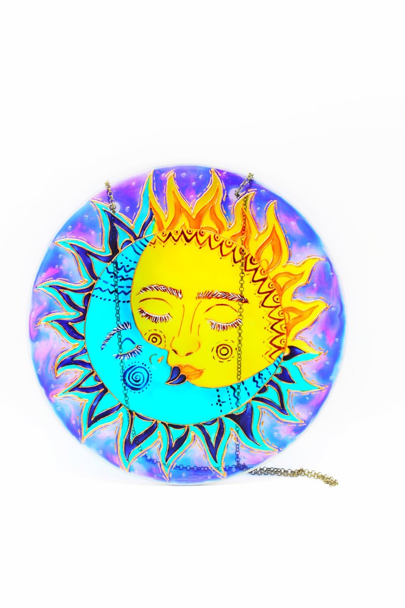Stained Glass Sun and Moon Sun Catcher Moon Sun Cloud Suncatcher stained glass f - 摆饰 - 其他材质 多色