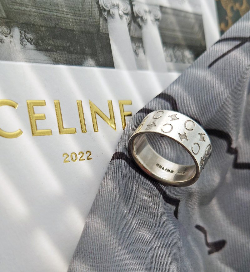 中古孤品 CELINE 纯银凯旋门 戒指指环指轮 颈链项链包包挂件挂饰 - 戒指 - 纯银 银色