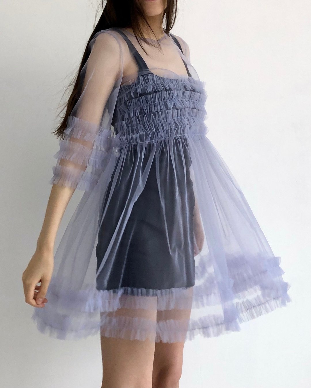 Any color transparent gauze mini dress/ 透明連衣裙 / 透質感 外搭洛麗塔百褶洋裝連身裙 - 洋装/连衣裙 - 聚酯纤维 