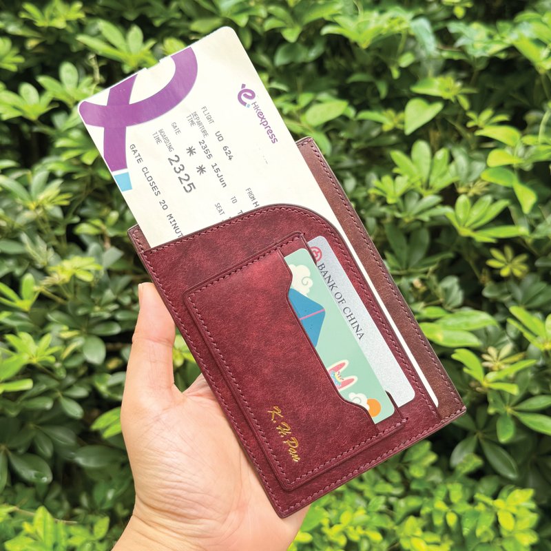 【Passport套/护照夹】酒红色磨砂牛皮/旅行/多色可选/手工制造 - 护照夹/护照套 - 真皮 紫色
