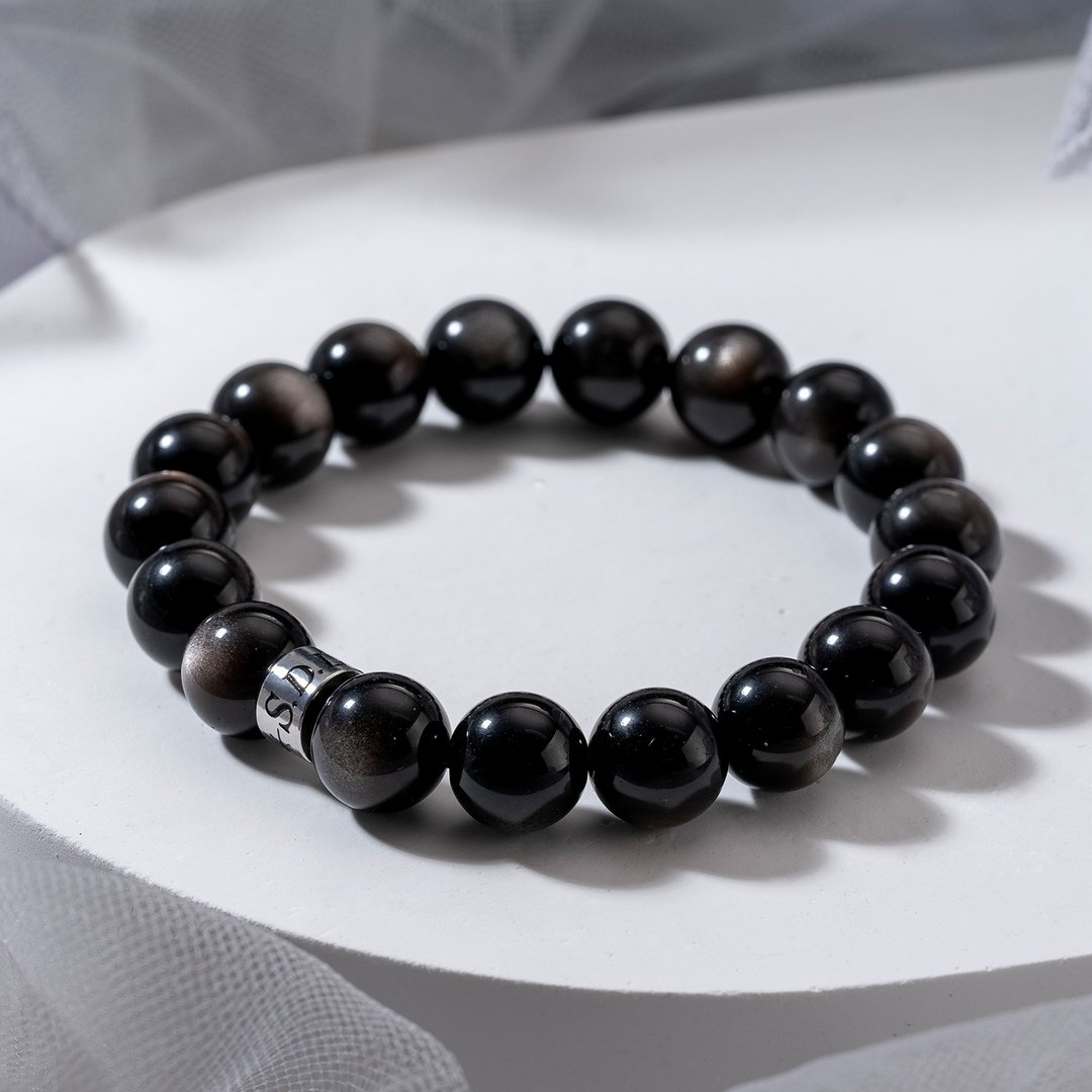 银曜石 | 天然能量手串 | 10-11mm  D12403 - 手链/手环 - 水晶 银色